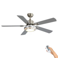 Wooden 52 inch 5 Blade decorative led light remote contrnl DC ceiling fan lamp