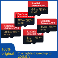 SanDisk-Extreme Pro Micro SD Card, Memory Card, Adapter for Camera, DJI, SDXC, UHS-I, 128GB, 512GB, 1T, U3, V30, TF, 256GB