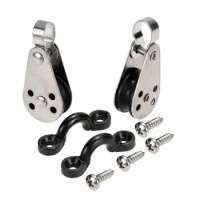 2PCS Kayak Canoe Anchor Trolley Kit 2 Stainless Steel Pulleys 2 Nylon Pad Eyes with 4 Stainless Steel Screws