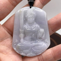 Giok jadeite feicui burma tipe a liontin ukiran Bu Tong Ming Wang/Acalanatha
