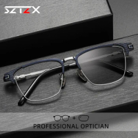 SZTZX Vintage Square Photochromic Glasses Anti Blue Light Blocking Reading Men High Quality Myopia Prescription Glasses S-02T