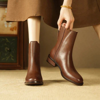 2023 New Autumn Ankle Boots Winter Genuine Leather Women Boots Chelsea Boots Cowhide Women Shoes Real Leather Boots Chelsea