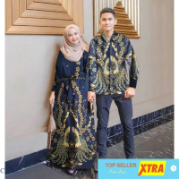 Baju CP NAZWA NAVY SL Batik Couple Batik motif navy Kekinian@@ Muslim Maxi Pasangan Dress