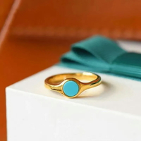 藍月光鍍18K金清新藍色指環綠松石精致開口戒指小眾男女情侶飾品