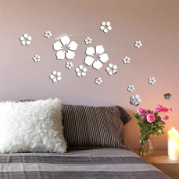 Sakura 3D Acrylic Wall Stickers Cherry Blossom Mirror Self Adhesive for House Living Room Bedroom Bathroom Aesthetic Decoration