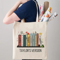 1 pc Taylor's Version Pattern Beige Tote Bag, Taylor Tote Bag, Book Bag, TS Merch, Shopping Bag, Shoulder Bag, Canvas Bag,