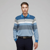 【Emilio Valentino 范倫鐵諾】男 長袖POLO衫 保暖 刷磨毛 胸袋 POLO衫 上衣 灰/藍(21-3V7883)