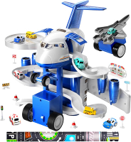 TEMI Kids Airplane Boy Toys for 3 4 5 Year Old Boys - Car Race Tracks for Kids Ages 3-5 with 8 Small