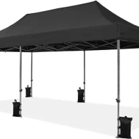 Heavy Duty Pop Up Canopy Tent, 10x20 Commercial Instant Shelter Tent for Wedding Parties Adjustable Outdoor Canopy with Wheeled