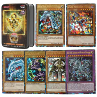 72PCS Yugioh Cards with Tin Box Yu Gi Oh Card Holographic English Version Golden Letter Duel Links Game Card Blue Eyes Exodia