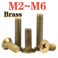 M2 M2.5 M3 M4 M5 M6 Phillips Brass Flat Head Machine Screw Metric Thread Cross Countersunk Head Metal Screw Length 4-40MM