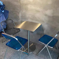網紅咖啡廳奶茶甜品店桌椅組合酒吧工業風不銹鋼圓桌摺疊亞克力椅【青木鋪子】