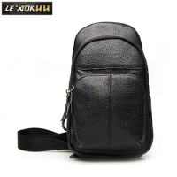 Men Quality Leather Casual Chest Sling Bag Design One Shoulder Bag Fashion Crossbody Bag Daypack For Male 8002