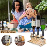 1/2/3 Head Wooden Whiskey Liquor Dispenser Alcohol Drink Shot, Faucet Shaped Bar Beverage Liquor Dispenser for Father's Day Gift