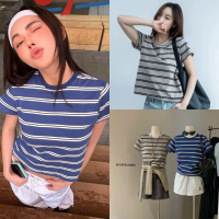 WG.WE 3535  เสื้อยืดคอกลม ลายทางทรงพอดีตัวเนื้อผ้าดี ทรงสวยมาก