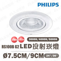 【飛利浦PHILIPS】 崁入孔7.5公分 6W / 9公分 9W LED COB  24度 36度 崁燈 投射燈 全電壓 RS100B〖永光照明〗