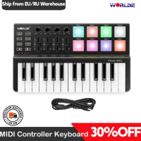 2023 WORLDE Panda MIDI Controller Keyboard Piano MINI 25-Key Ultra-Portable USB MIDI Keyboard Controllers Backlit Trigger Pads