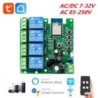 Tuya WIFI Smart Switch Module 1/2/4CH AC DC 7-32V 85-250V Jog Self-locking Relay Home Automation Timer DIY For Alexa Google Home