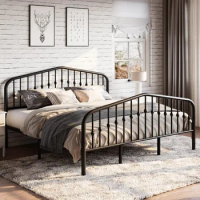 King Size Bed Frame with Victorian Style Wrought Iron-Art Headboard/Footboard, Metal Platform Bed Frame