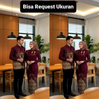 SET KEBAYA JANGGAN AYU BURGUNDY ORI COUPLE KEMEJA PREMIUM / CUSTOM ANAK & JUMBO / BAJU SETELAN SERAG