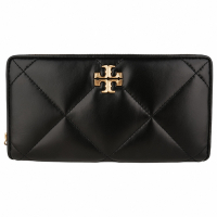 TORY BURCH Kira 金屬TB 菱格紋皮革拉鍊長夾(黑)