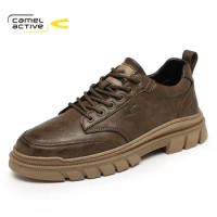 Camel Active Men's Shoes 2023 Autumn Leather Casual Shoes British Style Retro Wild Low-top Thick-soled Man Shoes for Men