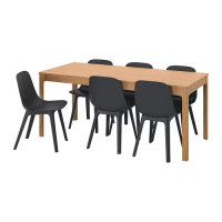 EKEDALEN/ODGER 餐桌附6張餐椅, 橡木/碳黑色, 120/180 公分