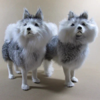 Dorimytrader Simulation Animals Dog Soft Realistic Husky Plush Toy Polyethylene &amp; Furs Handicraft Deco Doll Gift 20x10x13cm