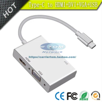 Type C to HDMI DVI VGA Multi-port Hub Adapter with Aluminum Case