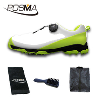 高爾夫球鞋 男士防水鞋子 pgm旋轉鞋扣運動鞋 GSH090 白 綠 配POSMA鞋包 2合1清潔刷 高爾夫毛巾