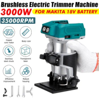 30000 RPM 5 Speeds Brushless Cordless Electric Hand Trimmer Inclined Socket Wood Router for 18V Lithium Battery