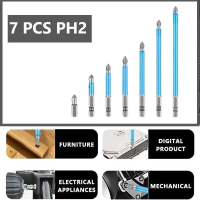 MORNYRAY Set Mata Obeng Plus Philips Drill Bits Magnetic PH2 7 PCS MR7 Alat Potong Keramik Serba Pen