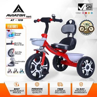 Sepeda Anak Roda Tiga TRICYCLE AVIATOR AT-109 Jok Kulit Musik Lampu New ET-724 Merah