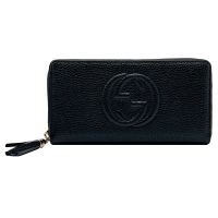 GUCCI 經典GG logo車縫Soho牛皮拉鍊長夾(598187-黑)