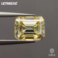 Letmexc Top Natural Yellow Moissanite Gemstone Lab Diamond Emerald Cut VVS1 For Custom Jewelry Making with GRA Report