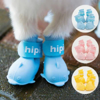 Cartoon Puppy Shoes Pomeranian Jelly Rain Boots Set of 4 Waterproof Footwear Pet Rain Shoes Pet Accessories