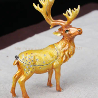 Collectible Deer Jewelry Box Reindeer-shaped Pill Box Deer Jeweled Trinket Box Enameled Pewter Bejeweled Musk Deer