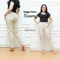 Baggy Pants Warna Creamy/Cream Celana Wanita OOTD Hijab Kekinian