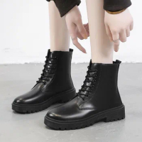 Women's Ankle Boots 2023 High Quality Lace-up Motorcycle Boot Thick-soled Casual Round Toe Outdoors Non-slip Women Chelsea Boots