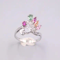 Genuine/Original Silver 925 Sterling Silver Ring Christmas Gift for Women Ladies Crystal Flower Gemstone Diamond Ring Size 5-8