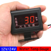 12V 24V Universal Digital Water Temperature Gauges for Car + 1/8NPT Water Temperature Sensor Head Plug 10MM with Flashing Alarm