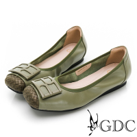 GDC-撞色時尚舒適真皮平底包鞋-淺綠色