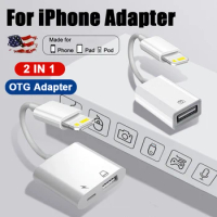 OTG Adapter For iPad iPhone 13 12 11 14 Pro Max XS XR 8 Plus 2 in 1 USB3.0 Converter Cable for Mouse Keyboard Camera Card Reader