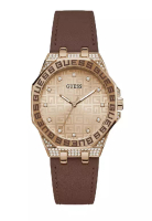 Guess Guess Insignia 棕色錶盤和皮革錶帶女式手錶 GW0547L2
