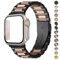 Stainless Steel Strap+Ultra Case for Apple Watch Band 44mm 45mm 41mm 40mm 42mm Case Metal Strap for Iwatch Series 9 8 7 6 SE 5 4