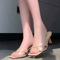 Mint Mambo lightweight sandals, new summer vintage open-toe square toe stiletto French style sandals