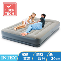 【INTEX】舒適雙層內建電動幫浦(fiber tech)雙人加大充氣床墊-寬152cm-有頭枕(64117ED)