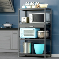 開發票 廚房置物架落地多層不銹鋼微波爐烤箱收納架子儲物柜黑色廚房用品