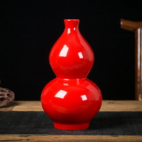 紅色葫蘆瓶景德鎮瓷器客廳酒柜擺件現代中式玄關裝飾品陶瓷工藝品