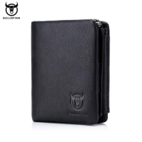 BULLCAPTAIN Brand Leather RFID Retro Wallet Men's Small Zipper Wallet Card Bag Men's Wallet Clutch